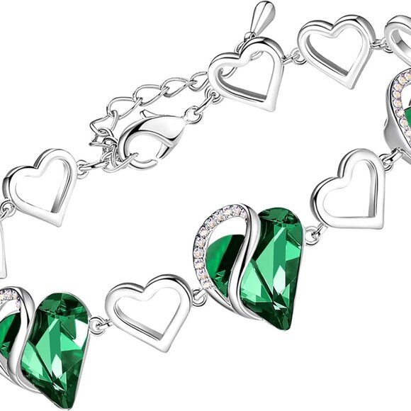 Valentine's Day Heart Link Bracelets for Women, Infinity Love Birthstone Crystal - Picture 1 of 6